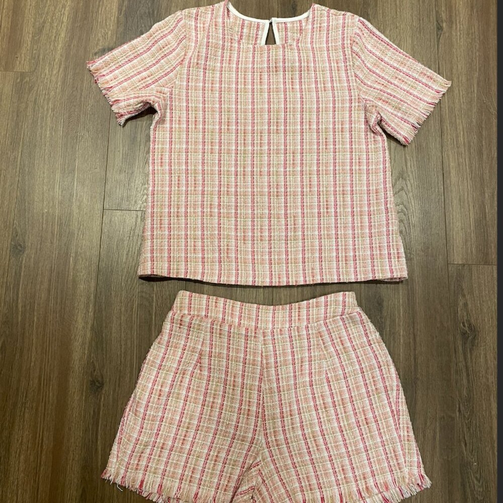Pink and White Tweed Shorts and Top set, Size s/m